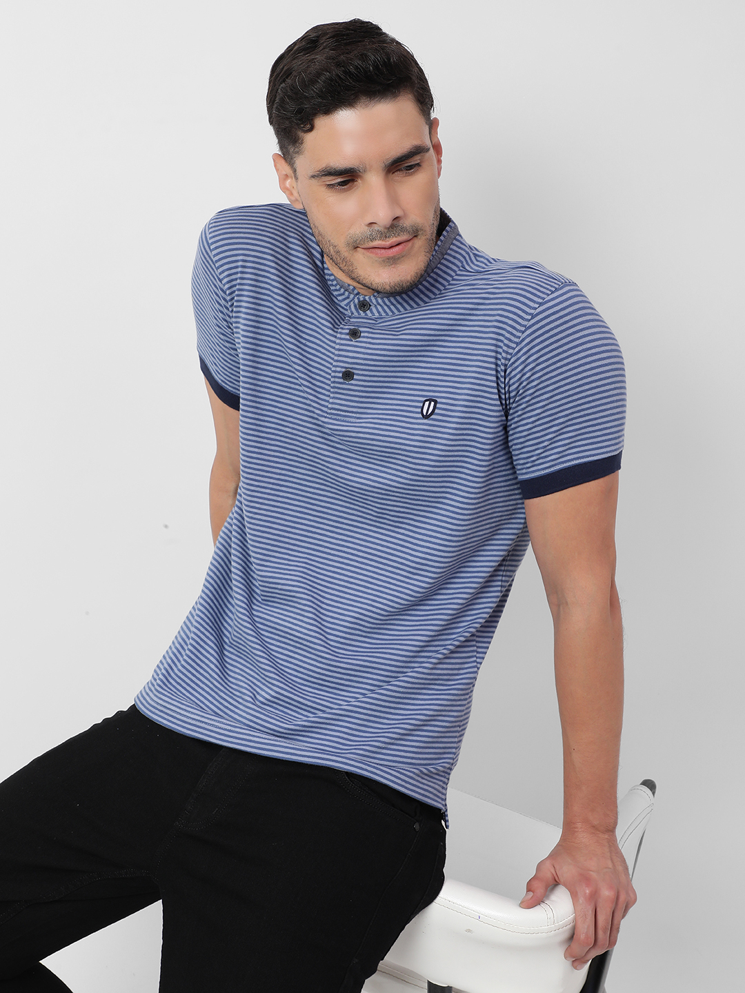 Numero Uno Men Striped Blue T-Shirt